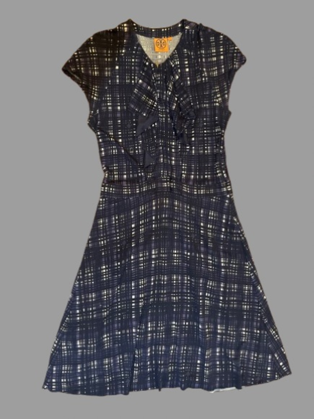 Tory Burch Clementine Navy and White Plaid Ruffle A-line Dress
